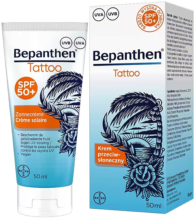 Krem przeciwsłoneczny do wytatuowanej skóry - Bepanthen Tattoo Cream SPF 50 — Zdjęcie N1
