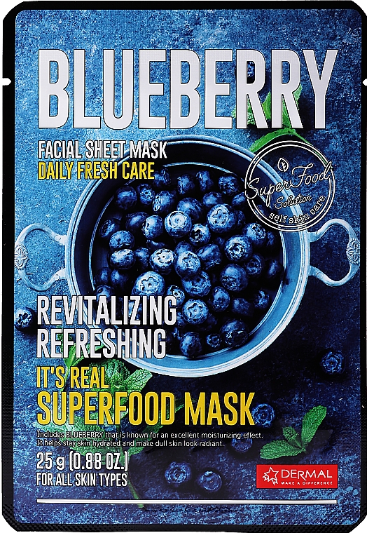 Odżywcza maseczka do twarzy z borówkami - Dermal It'S Real Superfood Mask Blueberry — Zdjęcie N1