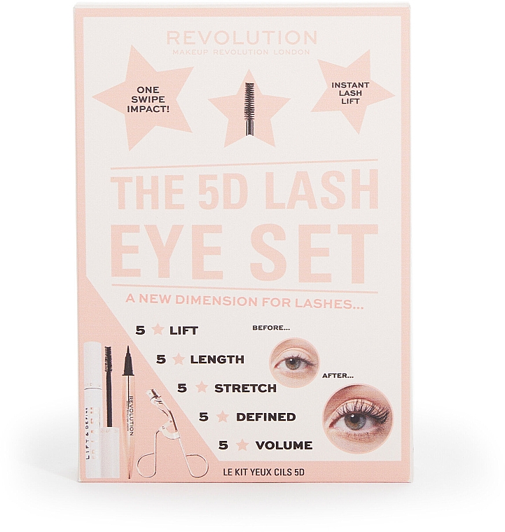 Zestaw - Makeup Revolution 5D Lash Eye Gift Set (eyelash curler/1pc + mascara/14ml + eyeliner/0.8ml) — Zdjęcie N3