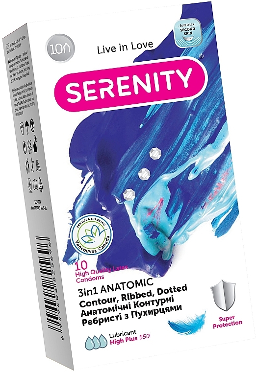 Prezerwatywy prążkowane anatomiczne z wypustkami, 10 szt. - Serenity Ultra Thin — Zdjęcie N1