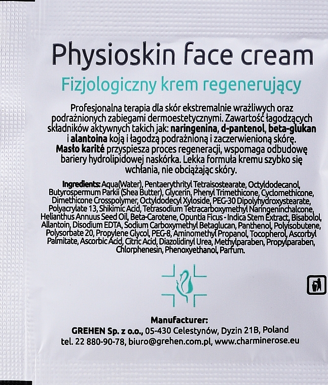 Fizjologiczny krem regenerujący do twarzy - Charmine Rose Charm Medi Physioskin Face Cream (próbka) — Zdjęcie N2