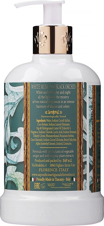 Naturalne mydło w płynie Białe Piżmo i Czarna Orchidea - Saponificio Artigianale Fiorentino White Musk and Black Orchid Luxury Liquid Soap — Zdjęcie N2