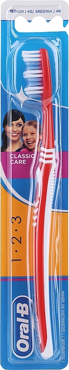 Szczoteczka do zębów, średnio twarda, czerwona - Oral-B 1 2 3 Classic Care Medium Toothbrush — Zdjęcie N1