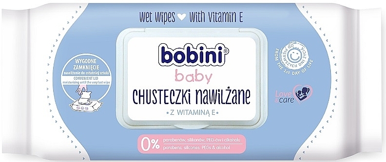 WYPRZEDAŻ Chusteczki nawilżane z witaminą E dla niemowląt - Bobini * — Zdjęcie N1