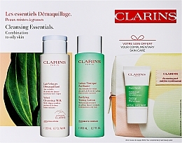 Zestaw - Clarins Cleansing Bag Combination & Oily Skin (cl milk/200ml + f/lot/200ml + f/scr/15ml + bag/1pc) — Zdjęcie N1