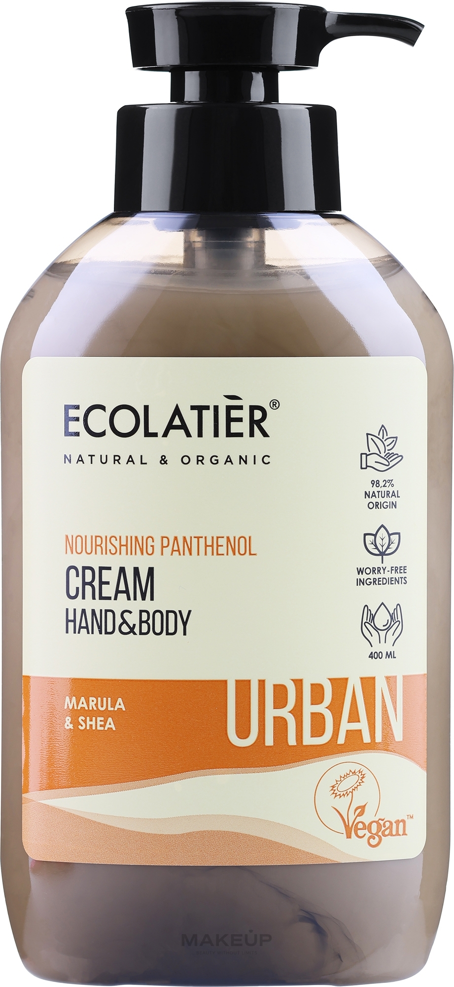 Odżywczy krem do rąk i ciała Olej marula, kukui i pantenol - Ecolatier Urban Nourishing Body & Hand Cream — Zdjęcie 400 ml