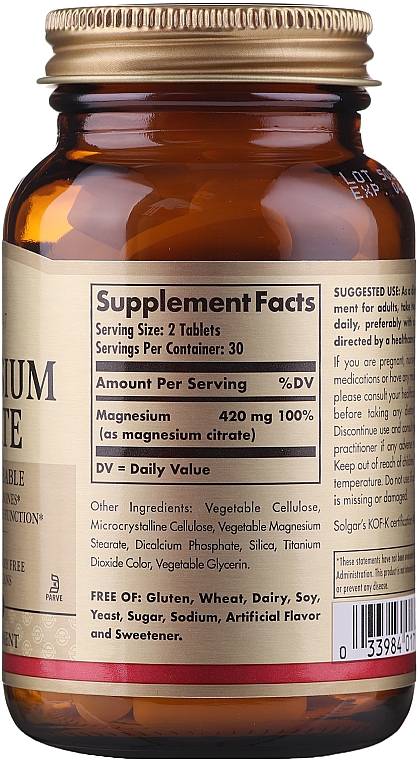 Suplement diety Cytrynian magnezu - Solgar Health & Beauty Magnesium Citrate — Zdjęcie N3