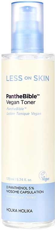 Nawilżający tonik do twarzy z D-panthenolem 5% - Holika Holika Less On Skin PantheBible Vegan Toner — Zdjęcie N1