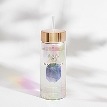 Szklana holograficzna butelka na wodę z ametystem i słomką, 400 ml - Crystallove Glass Hologram Water Bottle with Amethyst and Straw — Zdjęcie N4