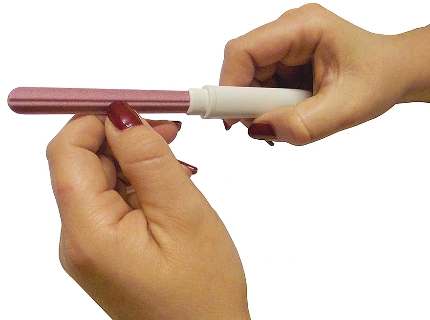 Ceramiczny pilnik do paznokci w szarym etui, różowy klips - Erlinda Solingen NailMaid Ceramic Nail File In Light Grey Case With Clip — Zdjęcie N4
