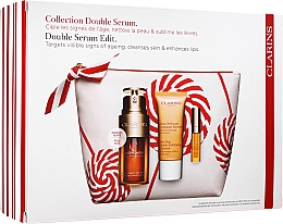 Kup Zestaw do pielęgnacji twarzy - Clarins Double Serum (serum/30ml + cleansing/30ml + lip/oil/2.8ml + bag)