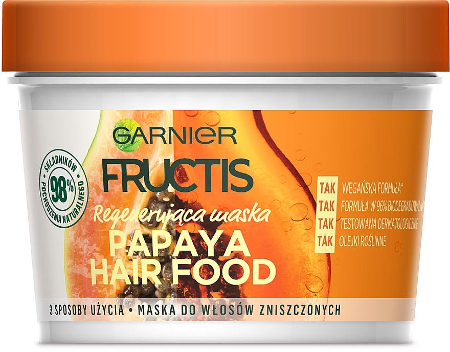 Regenerująca maska do włosów zniszczonych - Garnier Fructis Papaya Hair Food