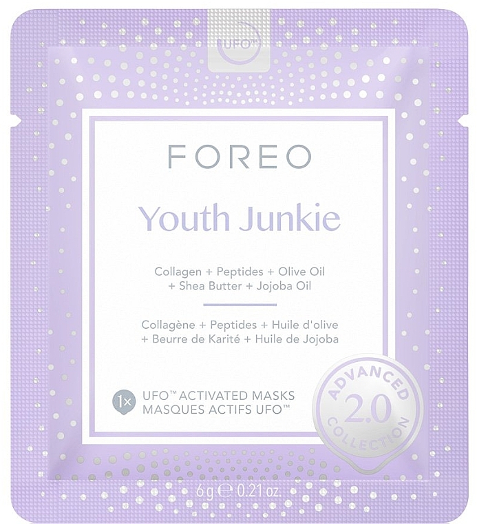 Kolagenowa maseczka do twarzy dla młodej cery - Foreo UFO Youth Junkie 2.0 Advanced Collection Activated Mask