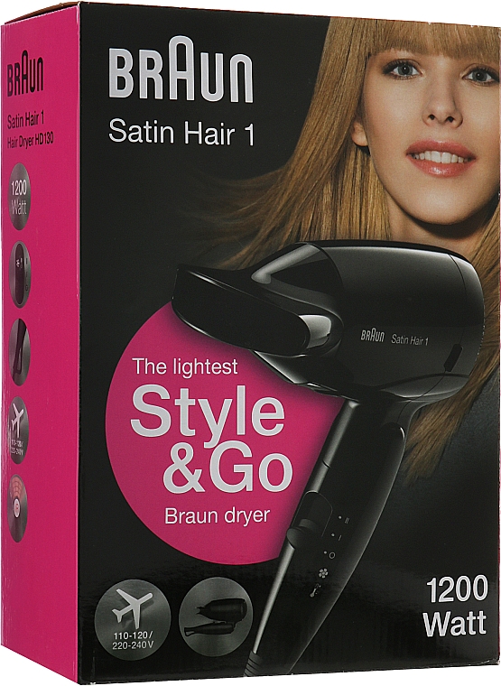 Suszarka do włosów, czarna - Braun Satin Hair 1 HD 130 — Zdjęcie N2