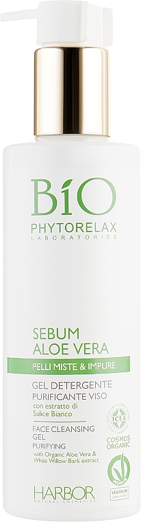 Żel do mycia twarzy z aloesem - Phytorelax Laboratories Bio Phytorelax Sebum Aloe Vera Face Cleansing Gel Purifying — Zdjęcie N2