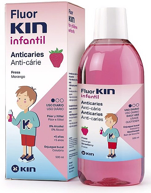 Płyn do płukania jamy ustnej dla dzieci - Kin Fluor Infantil Anticaries Strawberry Mouthwash — Zdjęcie N1