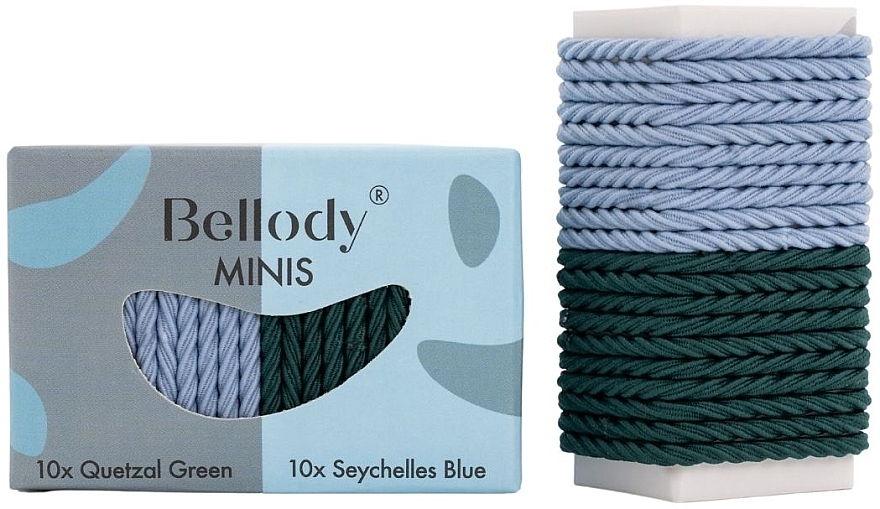 Gumki do włosów, zielone i niebieskie, 20 szt. - Bellody Minis Hair Ties Green & Blue Mixed Package — Zdjęcie N1
