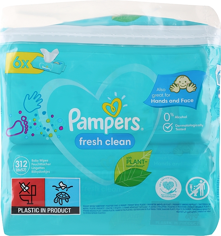 Nawilżane chusteczki dla dzieci Fresh Clean, 6x52 szt. - Pampers — Zdjęcie N5