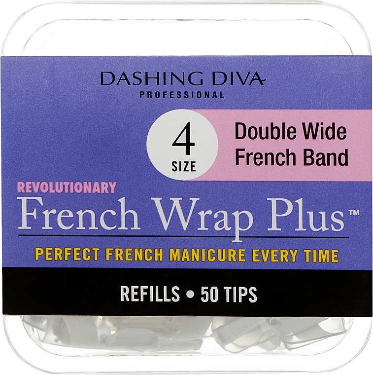 Tipsy - Dashing Diva French Wrap Plus Double Wide White 50 Tips (Size 4) — Zdjęcie N1