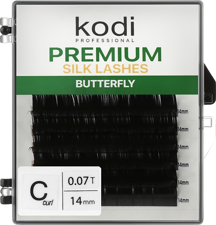 Sztuczne rzęsy Butterfly Green C 0.07 (6 rzędów: 14 mm) - Kodi Professional — Zdjęcie N1