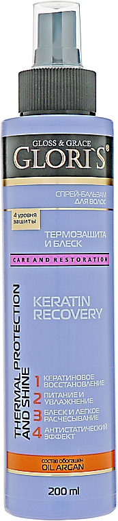 Balsam w sprayu do włosów Ochrona termiczna i połysk - Glori's Keratin Recovery