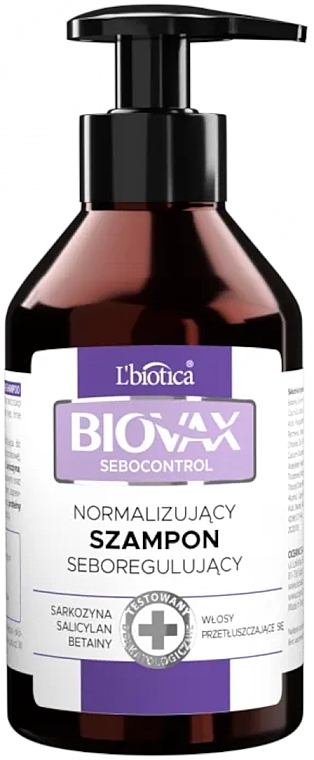 PRZECENA! Szampon normalizujący regulujący wydzielanie sebum - Biovax Sebocontrol * — Zdjęcie N1