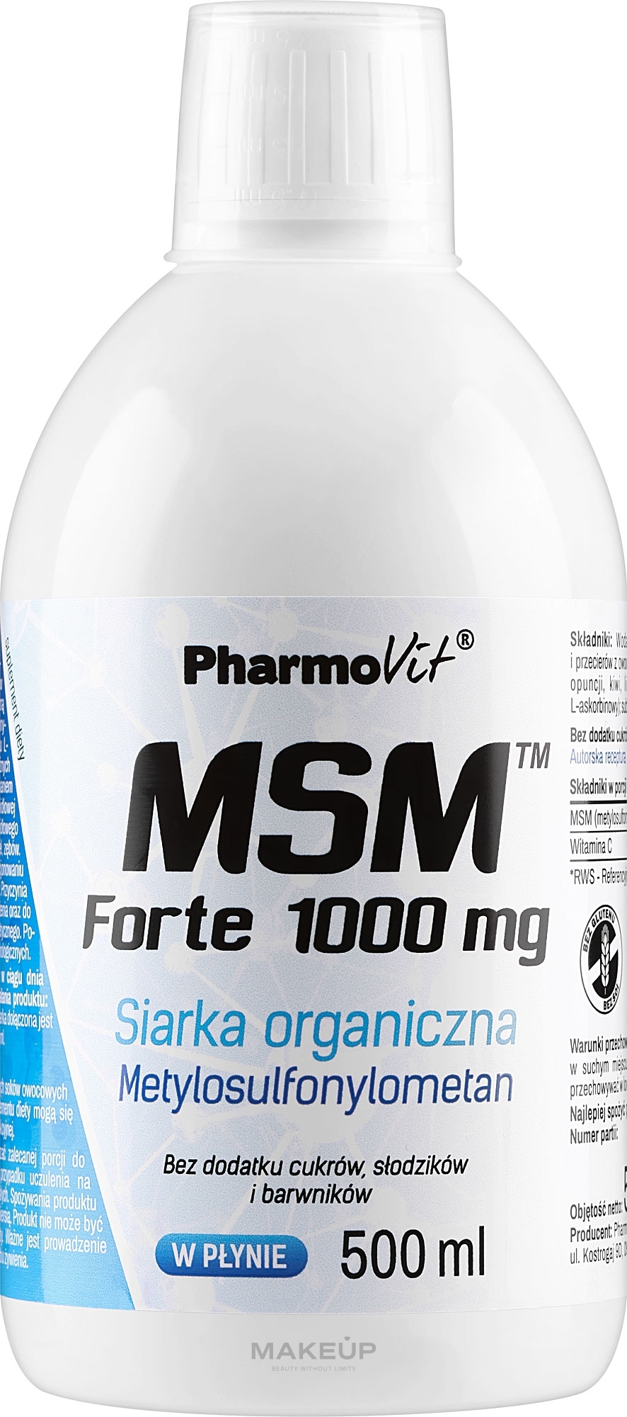 Suplement diety MSM Forte, 1000 mg - Pharmovit MSM Fotre 1000 Mg — Zdjęcie 500 ml