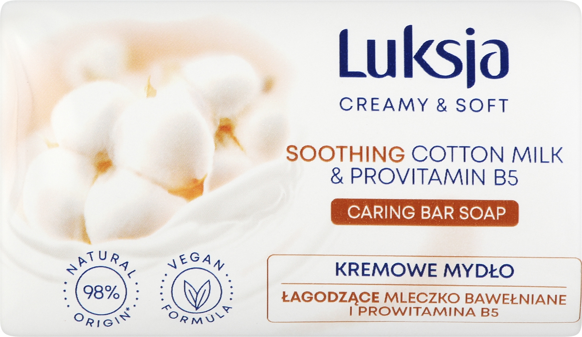 Kremowe mydło do ciała z łagodzącym mleczkiem bawełnianym i prowitaminą B5 - Luksja Creamy & Soft Soothing Cotton Milk & Provitamin B5 Caring Hand Wash — Zdjęcie 90 g