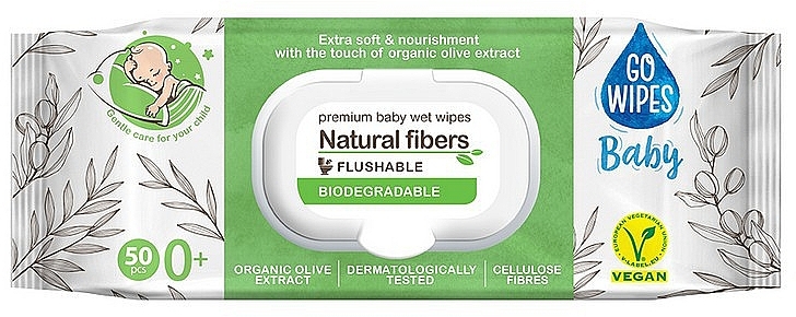 Organiczne chusteczki nawilżane z ekstraktem z oliwek, 50 szt. - Go Wipes Baby — Zdjęcie N1