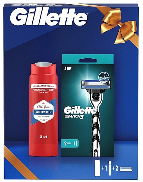 Zestaw - Gillette Mach3 + Old Spice (razor/1pc + sh/gel/250ml + cassette/2pcs)  — Zdjęcie N1