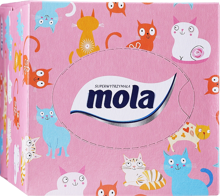 Chusteczki trójwarstwowe, różowe pudełko z kotami - Mola Tissue — Zdjęcie N1