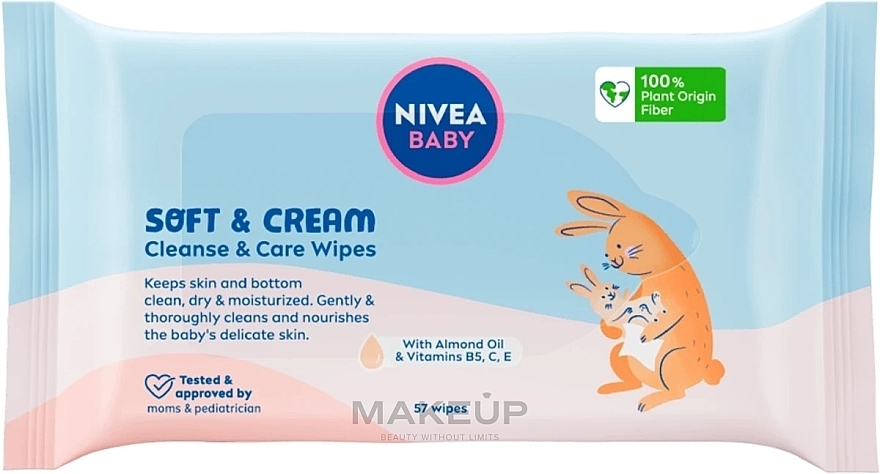 Biodegradowalne chusteczki nawilżane dla niemowląt, 57 szt. - Nivea Baby Soft & Cream Cleanse & Care Wipes — Zdjęcie N1