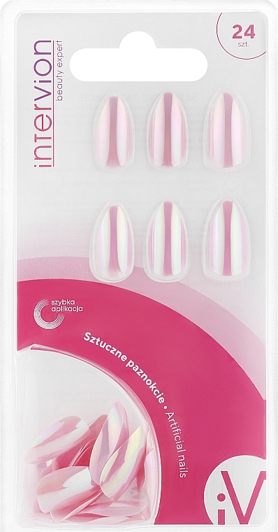 Zestaw sztucznych paznokci, Stilletto Pink Holo - Inter-Vion Artifical Nails — Zdjęcie N1