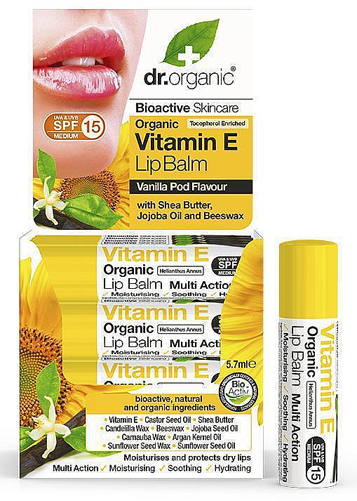 Balsam do ust z witaminą E - Dr Organic Bioactive Skincare Vitamin E Lip Balm SPF15 — Zdjęcie N1