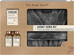 Zestaw - Baylis & Harding The Fuzzy Duck Bergamot, Hemp & Sandalwood Luxury Gown Gift Set (hair/body/wash/100ml + f/wash/100ml + crystal/75g + gown/1pc) — Zdjęcie N1