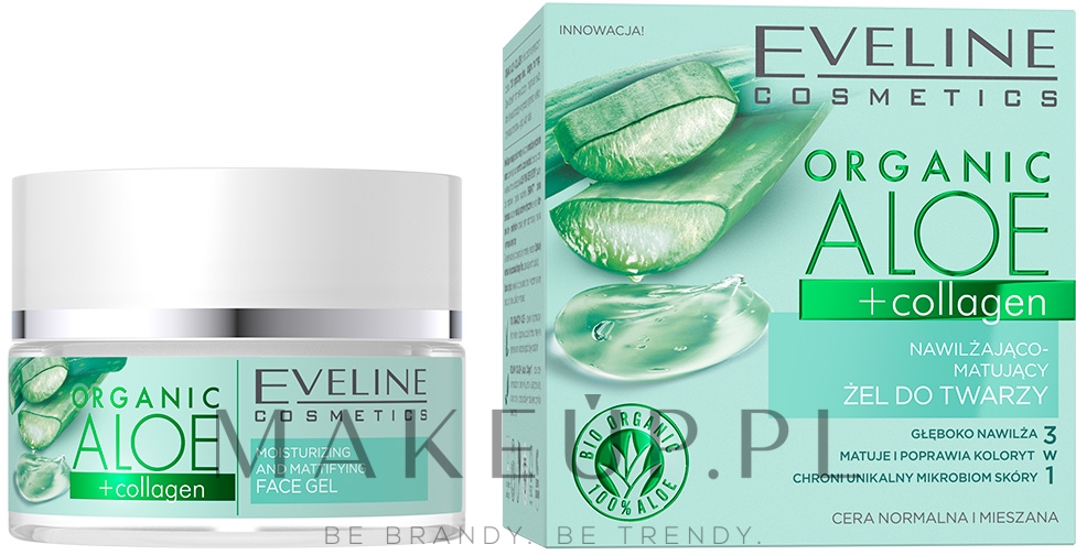 Nawilżająco-matujący żel do twarzy - Eveline Cosmetics Organic Aloe + Collagen — Zdjęcie 50 ml