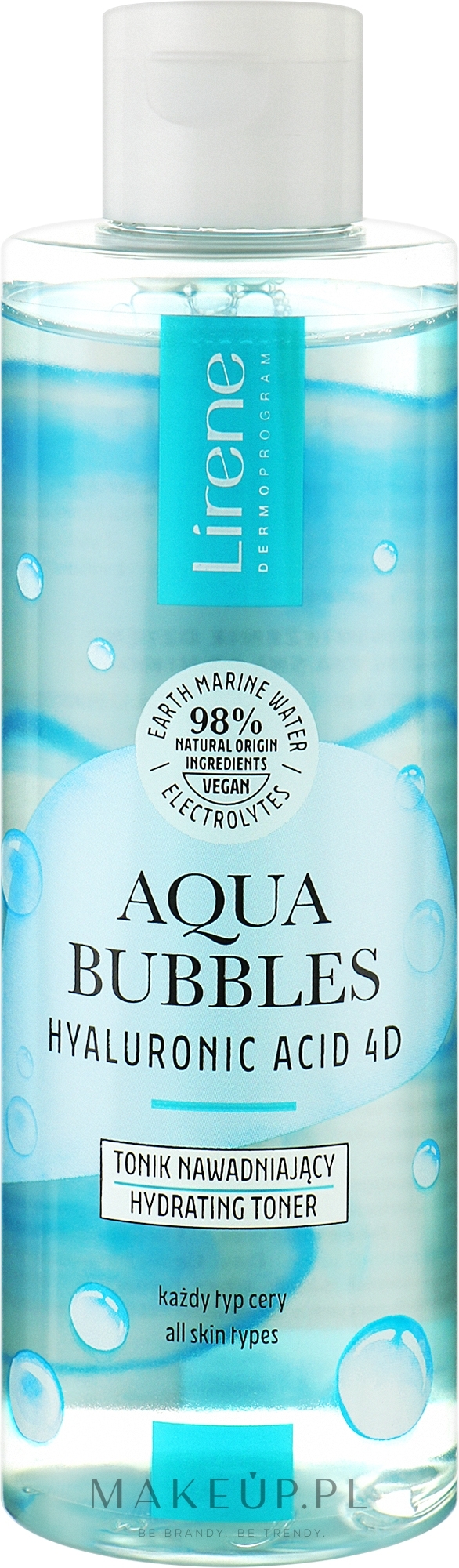 Nawilżający tonik do twarzy - Lirene Aqua Bubbles Hyaluronic Acid 4D Moisturizing Tonic — Zdjęcie 200 ml