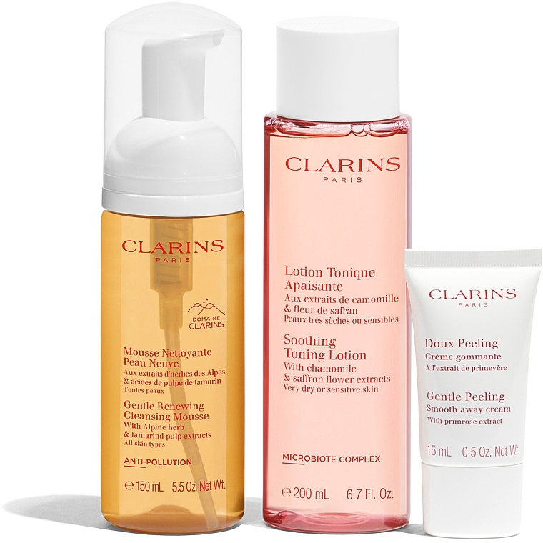 Zestaw - Clarins My Cleansing Essentials Sensitive Skin (mousse/150 ml + lot/200 ml + cr/15 ml + pouch) — Zdjęcie N2