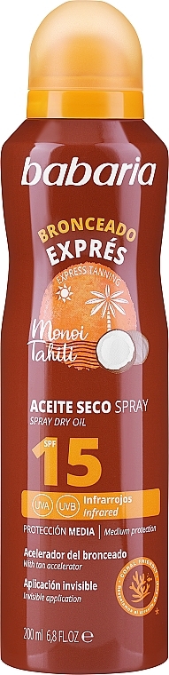 Olejek do opalania - Babaria Monoi Tahiti Dry Oil SPF15 — Zdjęcie N1