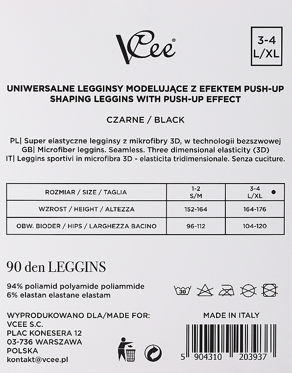 Uniwersalne legginsy z efektem push-up - VCee Shaping Leggins With Push-Up Effect — Zdjęcie N4