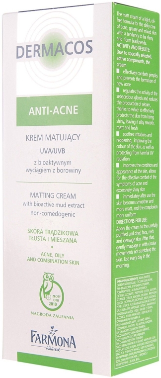 Krem matujący do skóry trądzikowej, tłustej i mieszanej - Farmona Professional Dermacos Anti-Acne Matting Cream — Zdjęcie N2