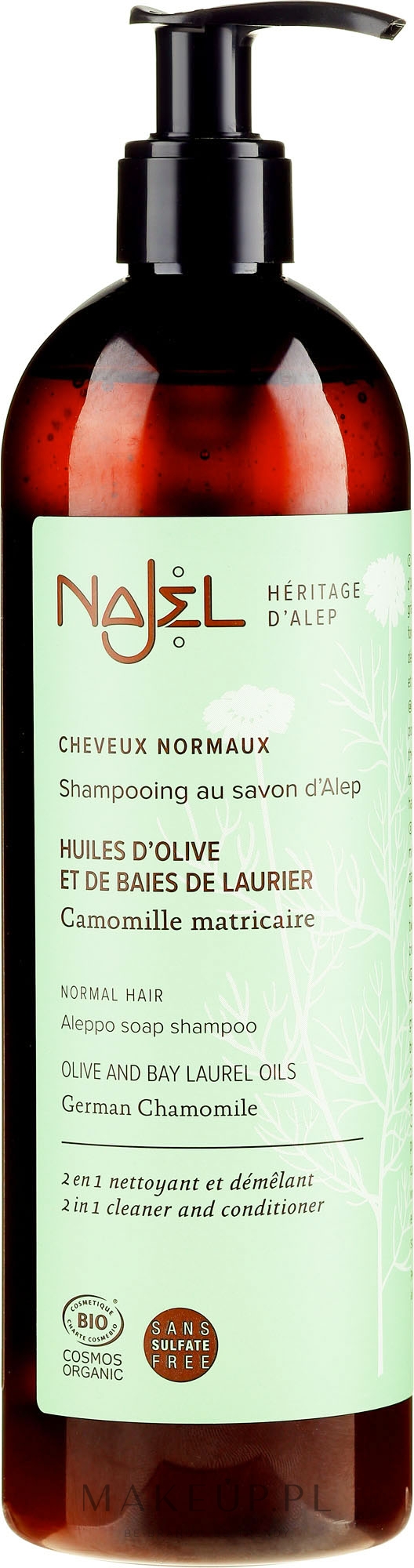 Szampon z odżywką 2 w 1 z mydłem aleppo do włosów normalnych - Najel Aleppo Soap Shampoo 2 In 1 Cleaner And Conditioner Normal Hair — Zdjęcie 500 ml