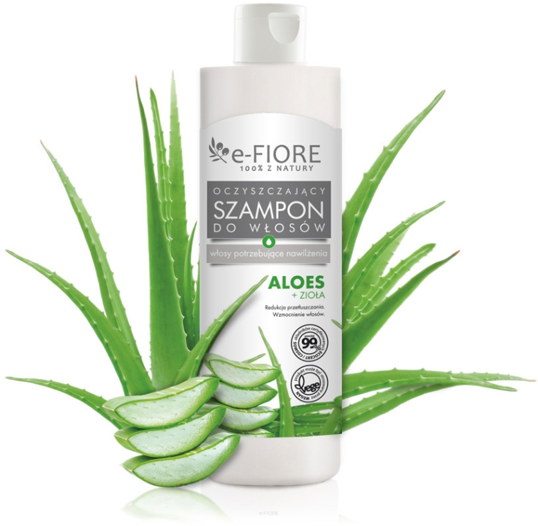 Oczyszczający szampon do włosów potrzebujących nawilżenia Aloes + zioła - E-Fiore — Zdjęcie N1