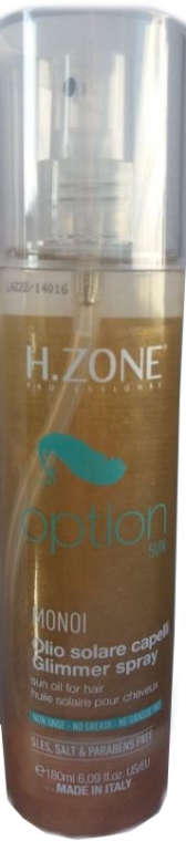 Spray z połyskującymi drobinkami chroniący włosy przed przesuszaniem - H.Zone Option Sun Monoi Glimmer Spray