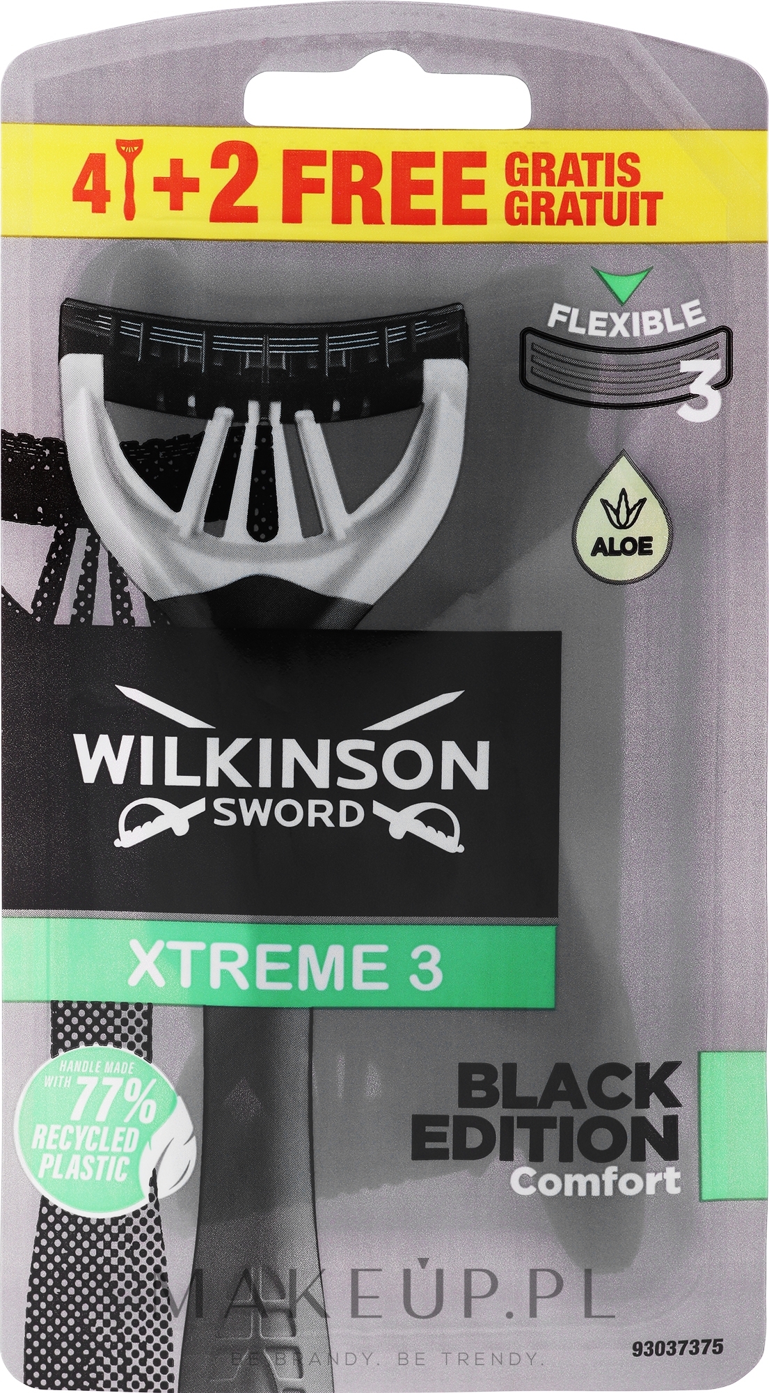 Zestaw jednorazowych maszynek do golenia, 4 +2 szt. - Wilkinson Sword Xtreme 3 Black Edition — Zdjęcie 6 szt.