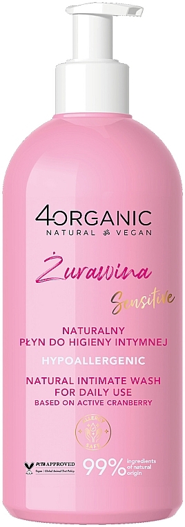 Naturalny żel do higieny intymnej Żurawina - 4Organic Natural & Vegan — Zdjęcie N1