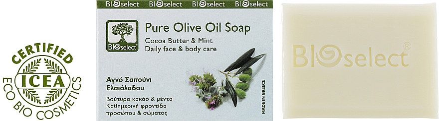 Naturalne mydło oliwkowe z masłem kakaowym i miętą - BIOselect Pure Olive Oil Soap Cocoa Butter & Mint — Zdjęcie N2