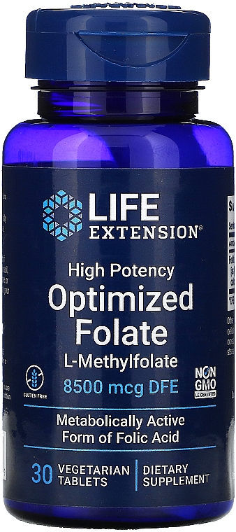 Kwas foliowy w tabletkach - Life Extensions Optimized Folate — Zdjęcie N1