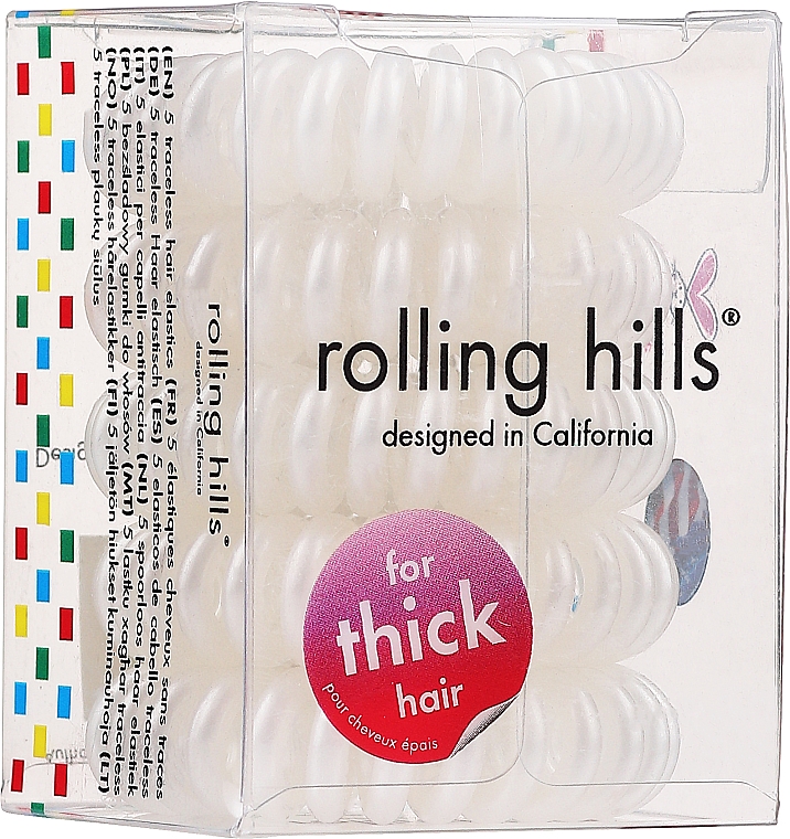 Gumki do włosów, białe, 5 szt. - Rolling Hills 5 Traceless Hair Elastics Stronger White — Zdjęcie N1