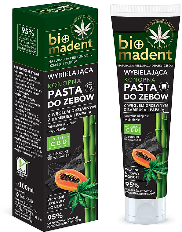 Wybielająca pasta do zębów z węglem drzewnym i papają - Bio Madent — Zdjęcie N1